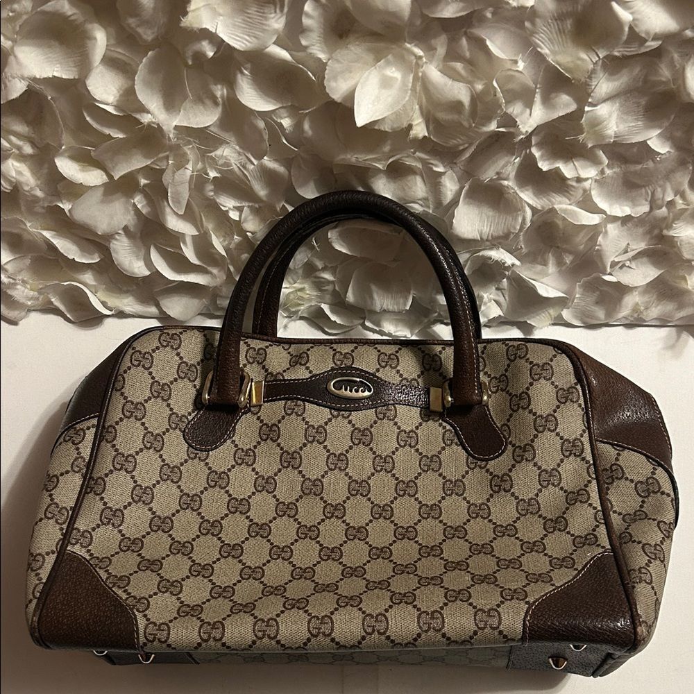 Gucci Monogram Beige and Dark Brown Satchel